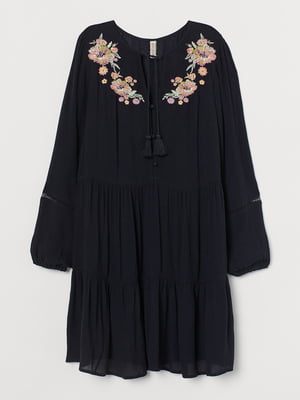 Сукня А-силуету чорна з вишивкою | 5986426
