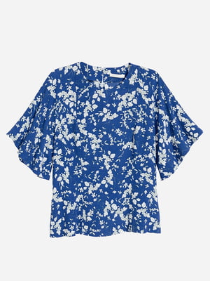 Блуза синяя в цветочный принт | 5986434