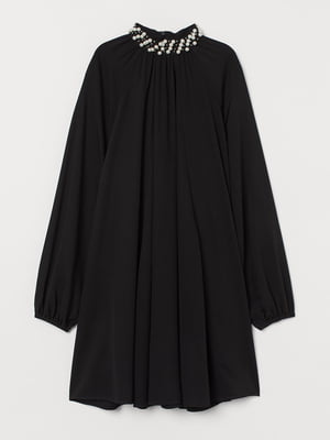 Платье А-силуэта черное с бусинами | 5986437