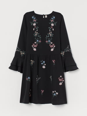 Сукня А-силуету чорна з вишивкою | 5986453