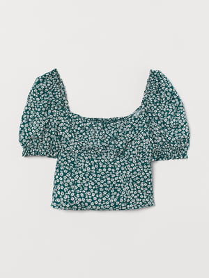 Блуза темно-зеленая в цветочный принт | 5986455
