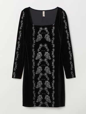 Платье-футляр черное с декором | 5986528