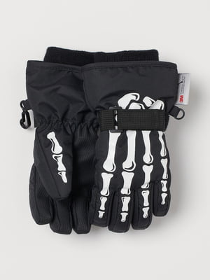 Перчатки лыжные черные с принтом | 5986752