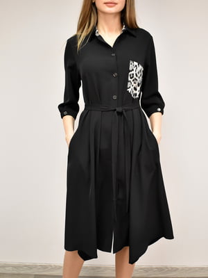 Платье-рубашка черное с анималистическим принтом - Anna Dali - 5986898