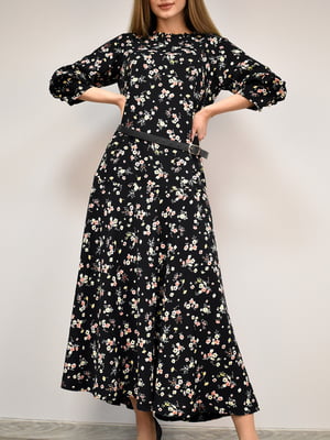 Сукня А-силуету чорна в квітковий принт - Anna Dali - 5986901