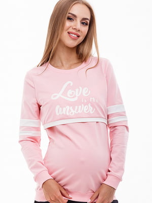 Джемпер для беременных и кормящих розовый с принтом | 5987136