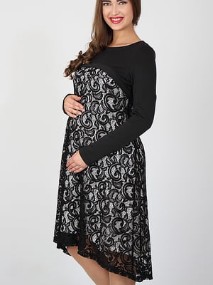 Платье для беременных и кормящих черное с узором | 5987188