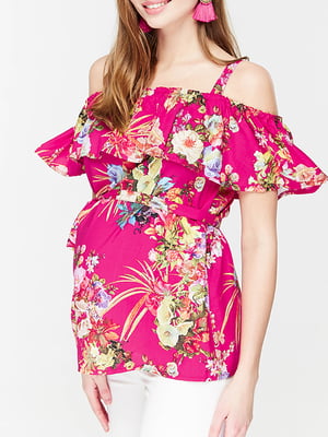 Блуза для беременных и кормящих розовая в цветочный принт | 5987266