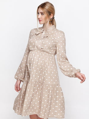 Платье для беременных и кормящих бежевое в горошек | 5987401