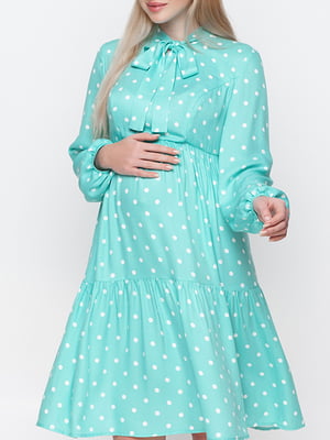 Платье для беременных и кормящих бирюзового цвета в горошек | 5987410