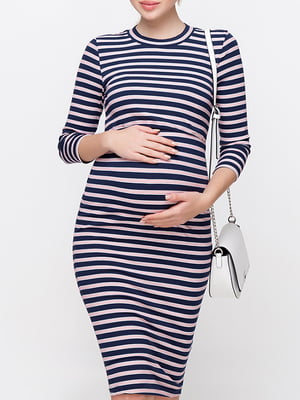 Платье для беременных и кормящих темно-синее в полоску | 5987413