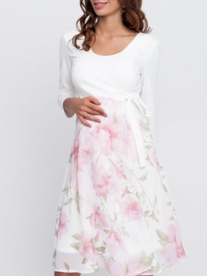 Платье для беременных и кормящих молочного цвета в цветочный принт | 5987530