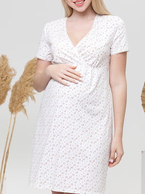 Рубашка ночная для беременных и кормящих молочного цвета в принт | 5987654
