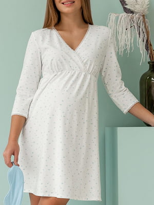 Рубашка ночная для беременных и кормящих молочного цвета в принт | 5987761