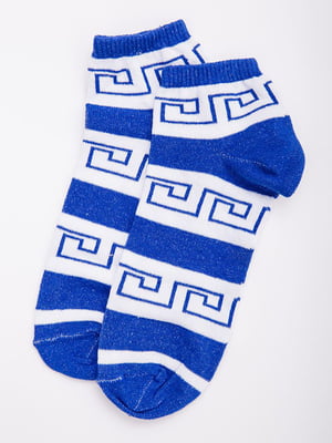Шкарпетки короткі синьо-білі в принт | 5988635