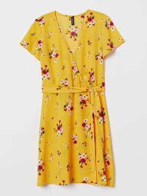 Платье А-силуэта желтое в цветочный принт | 5926418
