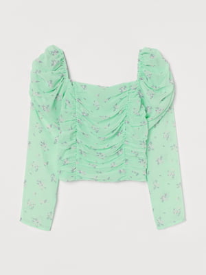 Блуза светло-зеленая в цветочный принт | 5939032