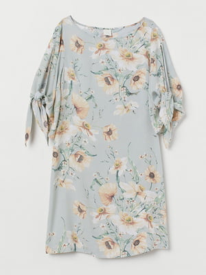 Платье А-силуэта бирюзового цвета в цветочный принт | 5990204