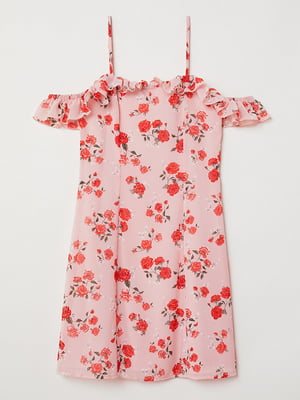 Платье А-силуэта розовое в цветочный принт | 5990412