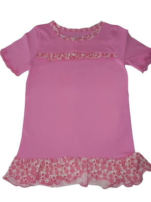 Рубашка ночная розовая в принт | 5990759