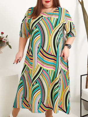Платье А-силуэта комбинированного цвета в полоску | 5998644