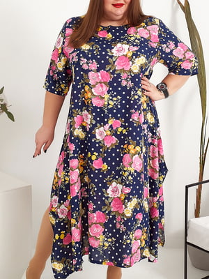 Сукня А-силуету комбінованого кольору в горошок та квітковий принт - LibeAmore - 5998645