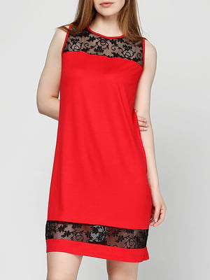 Платье-футляр красное с узором | 6004722