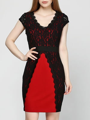 Платье-футляр красное с узором | 6004749