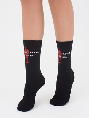 Шкарпетки чорні з принтом | 6006383