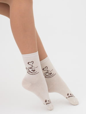 Шкарпетки бежеві з принтом | 6006510