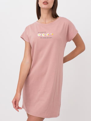 Рубашка ночная персикового цвета с принтом | 6006607