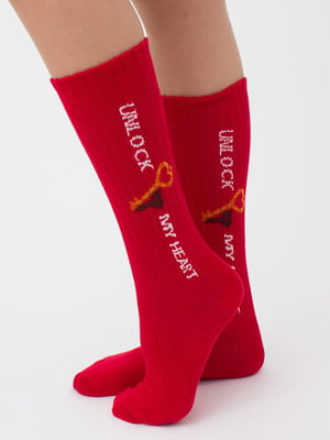 Шкарпетки червоні з принтом | 6006657