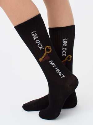 Шкарпетки чорні з принтом | 6006658