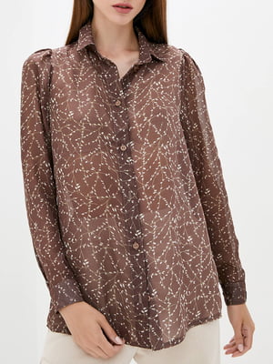 Блуза коричнева в принт | 6010009