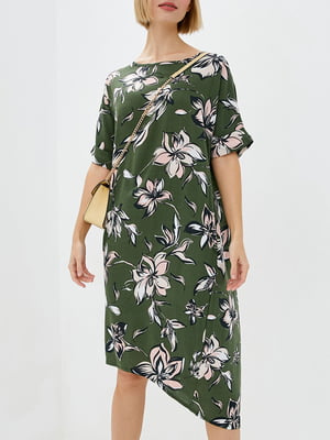 Сукня А-силуету кольору хакі в квітковий принт | 6010077