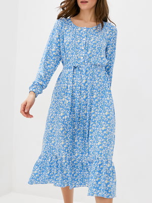 Сукня А-силуету блакитна в квітковий принт | 6010079