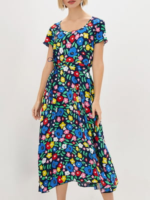 Платье А-силуэта разноцветное в цветочный принт | 6010087