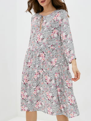 Сукня А-силуету сіра в квітковий принт | 6010091