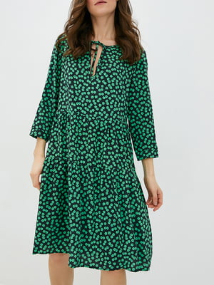 Сукня А-силуету зелена в квітковий принт | 6010092