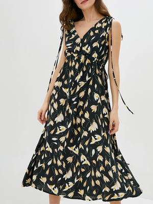 Сукня А-силуету чорна в квітковий принт | 6010097