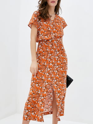 Сукня А-силуету помаранчевого кольору в квітковий принт | 6010134