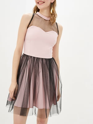 Платье коктейльное розово-черное | 6010828