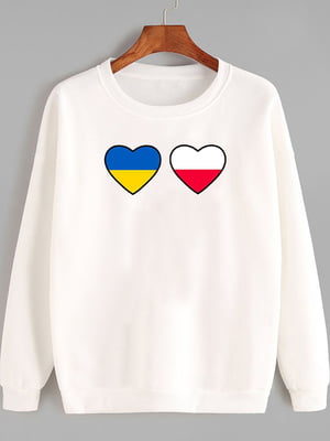 Світшот білий з принтом Ukraina Polska | 6019558