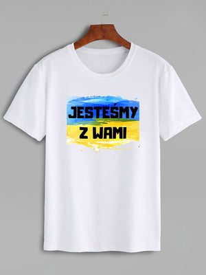 Футболка белая с принтом Jestesmi z vami | 6019593