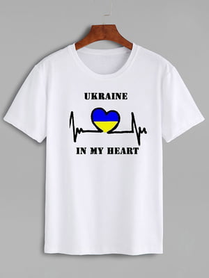 Футболка белая с принтом Ukraine in my heart | 6019598