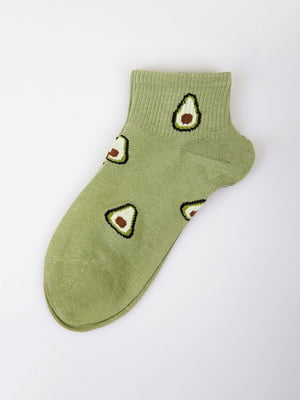 Шкарпетки короткі оливкового кольору в принт | 5927916