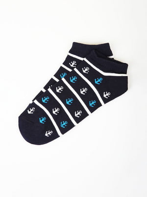 Шкарпетки темно-сині у смужку з малюнком | 5928155