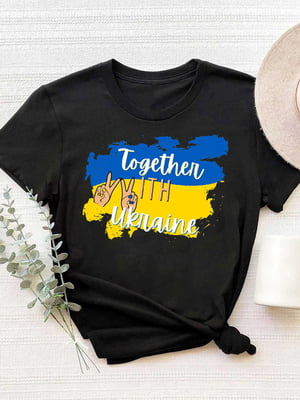 Футболка чорна з принтом Together with Ukraine | 6021759