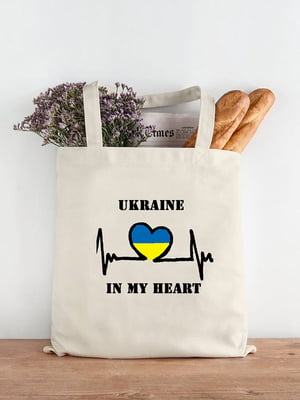 Екосумка-шопер бежева з принтом Ukraine in my heart | 6021827