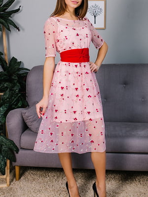 Платье А-силуэта розовое с вышивкой | 6023370
